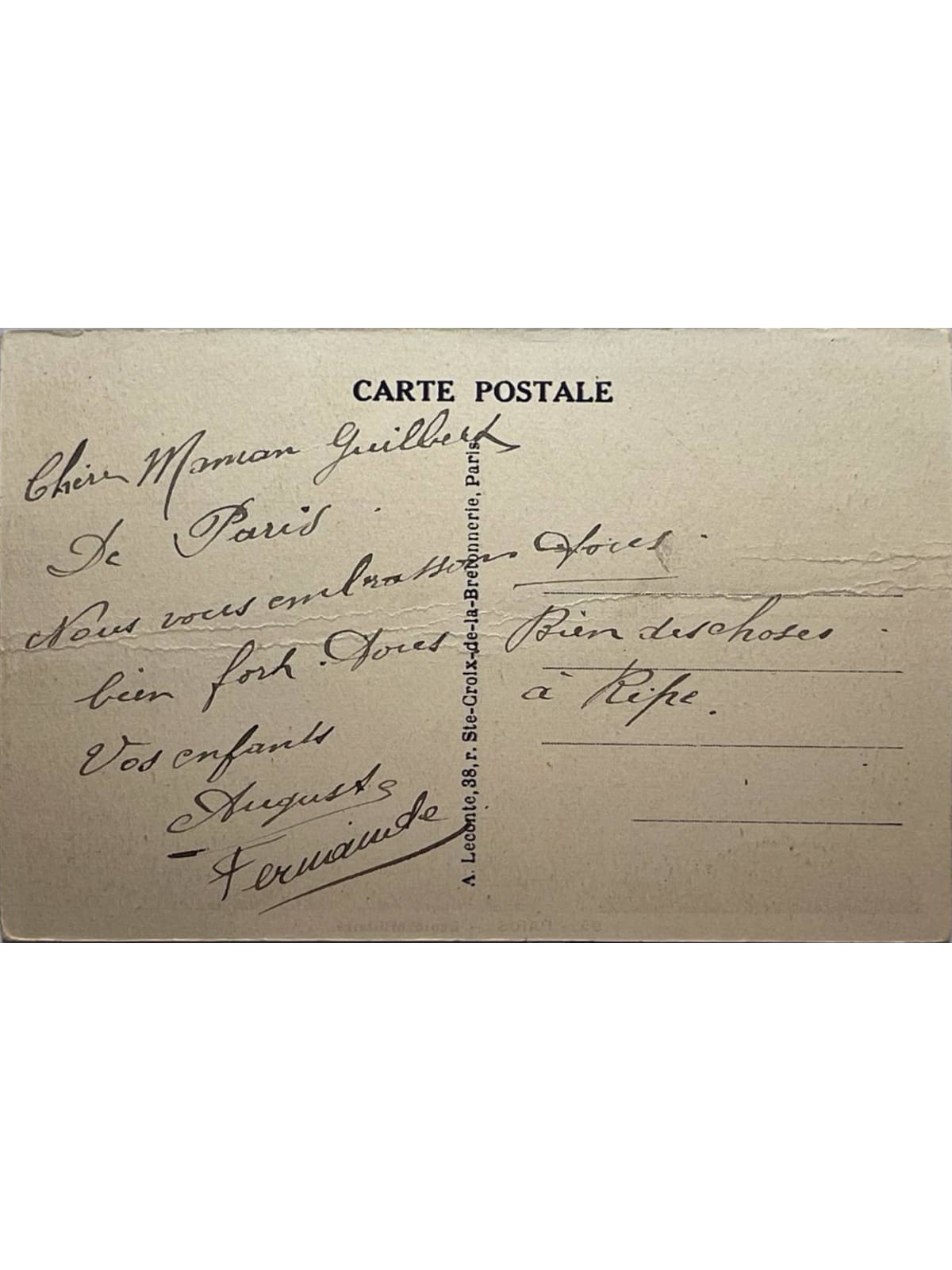 Verso de la carte postale