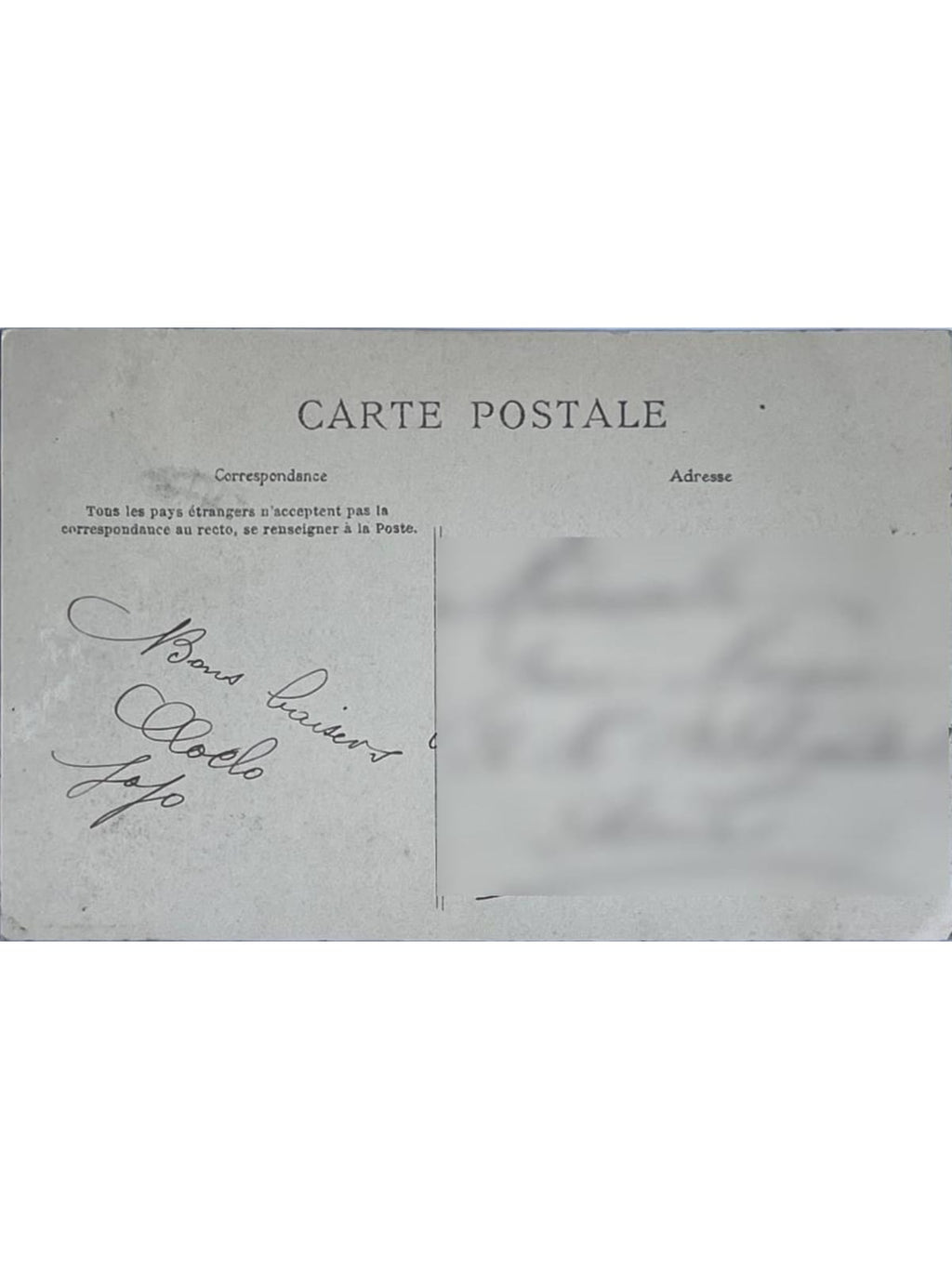 Verso de la carte postale