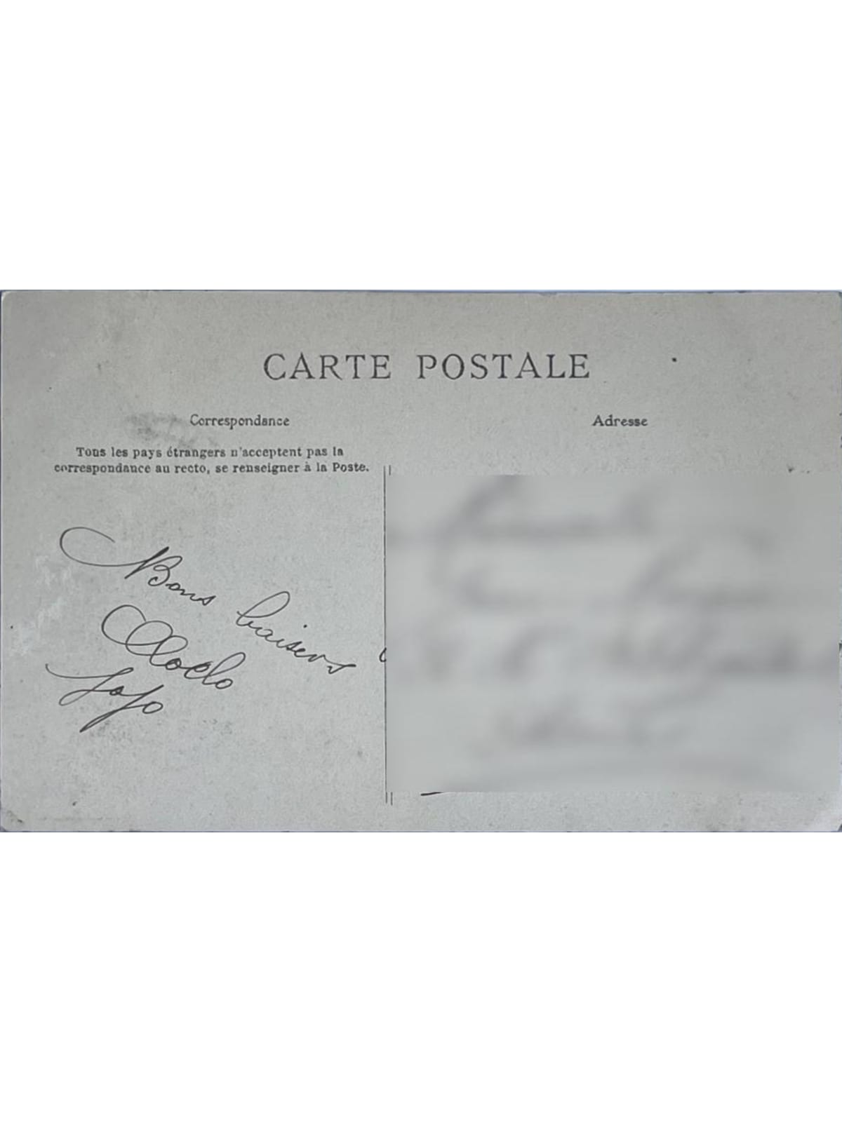 Verso de la carte postale
