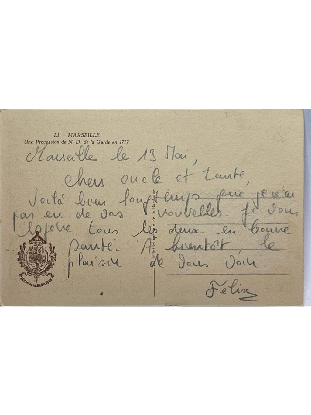 Verso de la carte postale