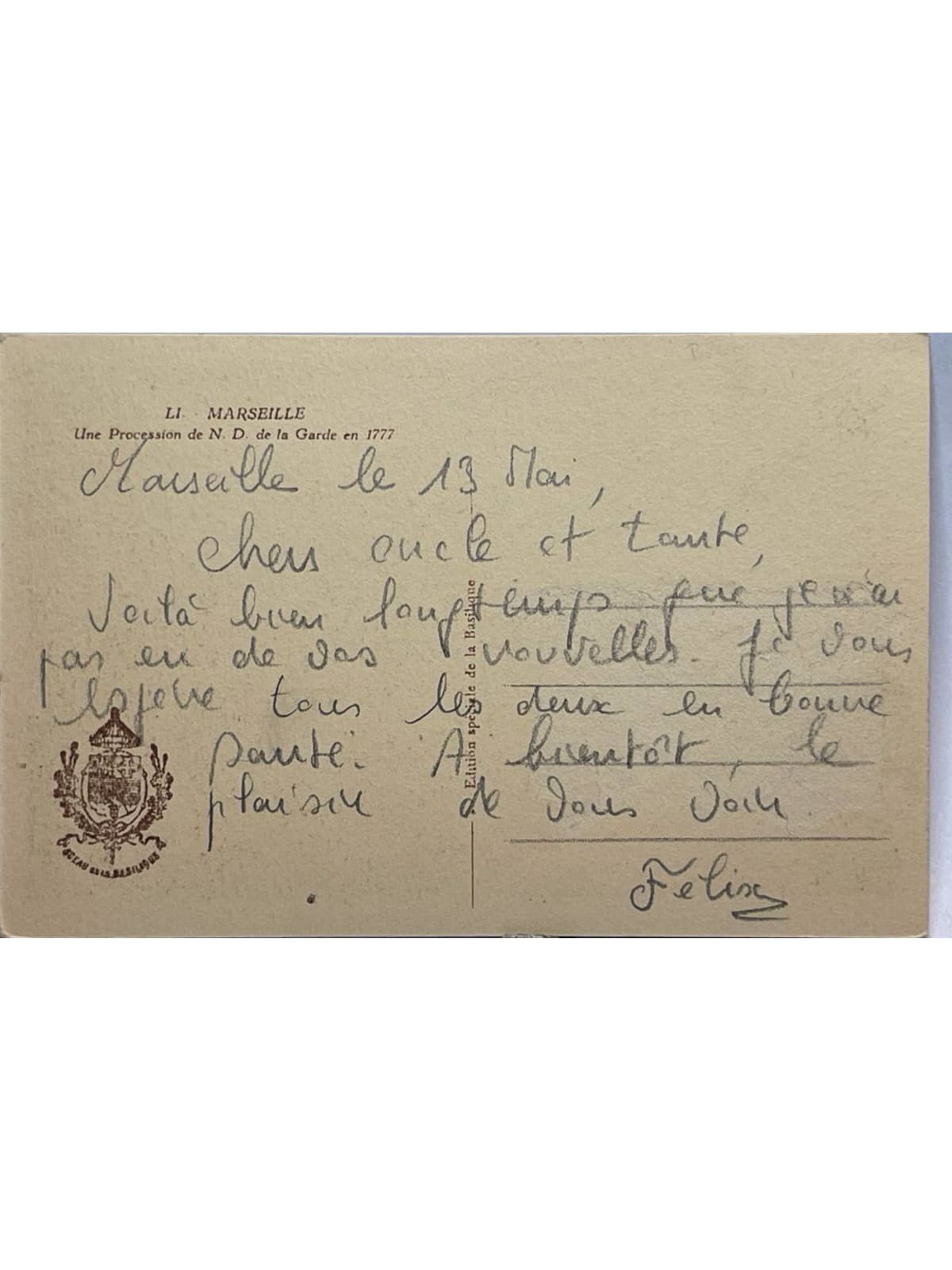 Verso de la carte postale
