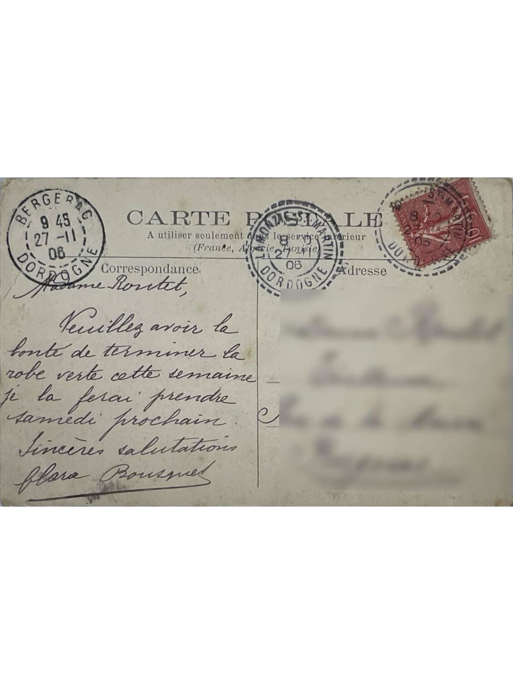 Verso de la carte postale