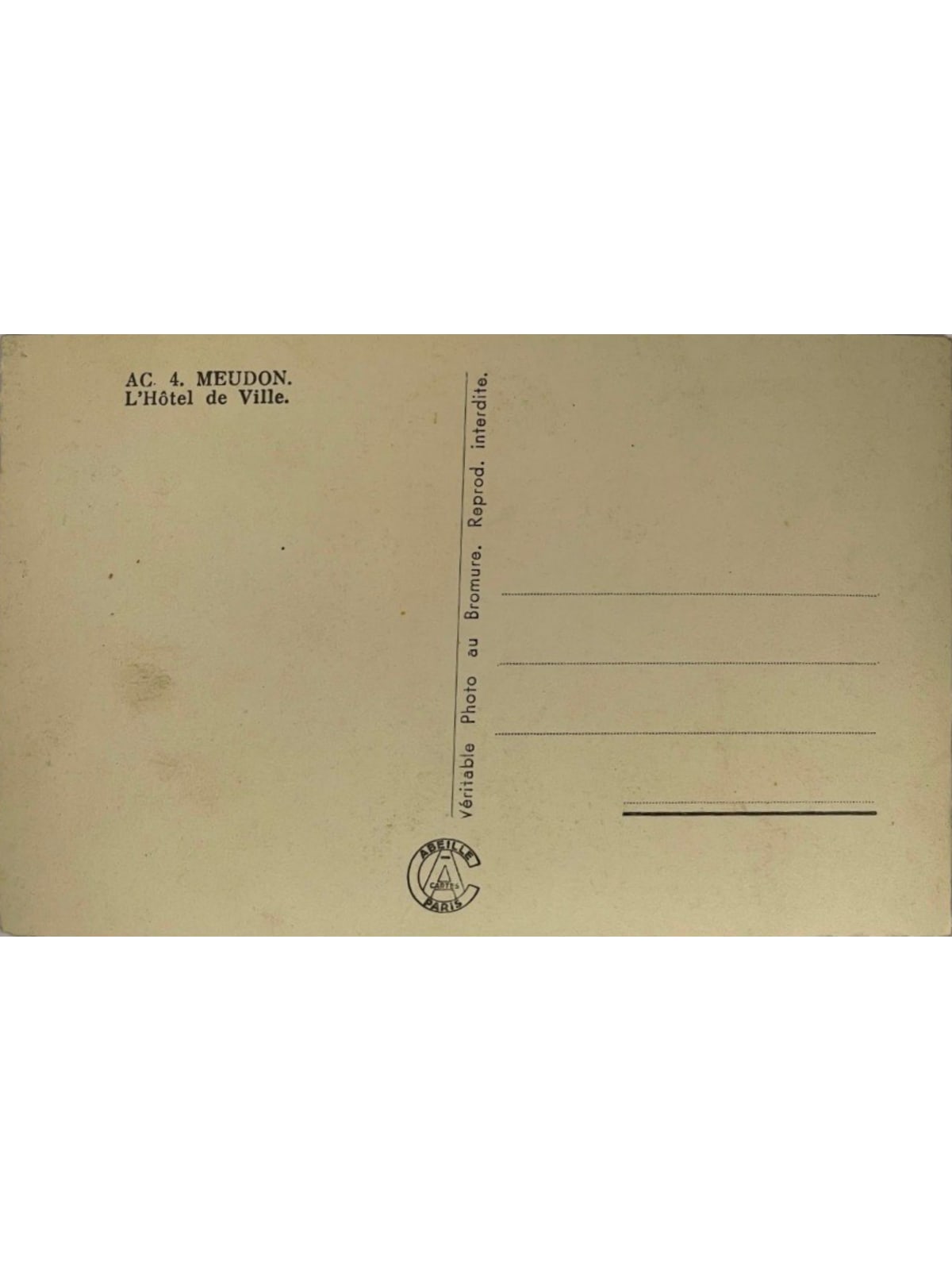 Verso de la carte postale