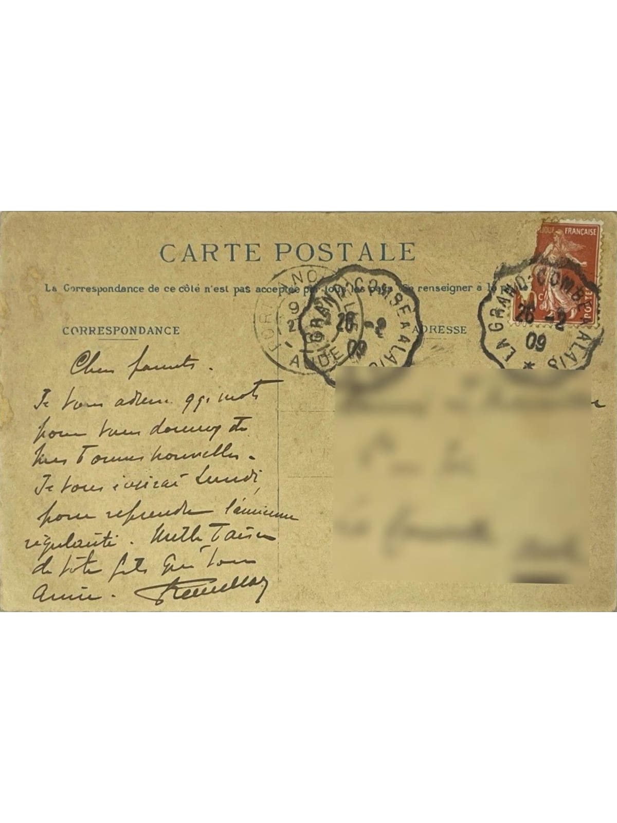 Verso de la carte postale