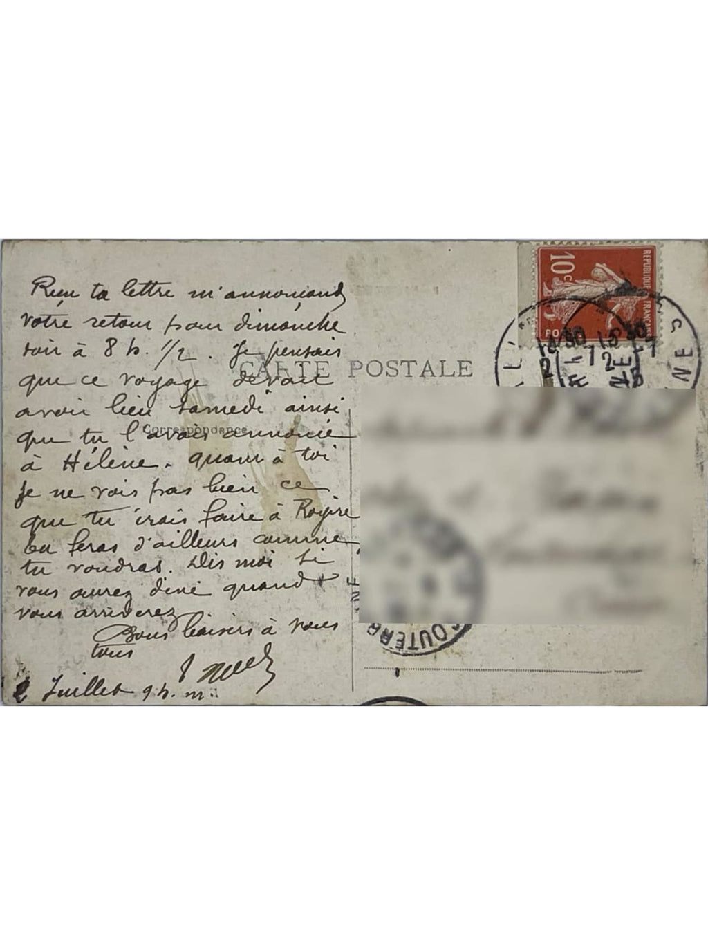 Verso de la carte postale