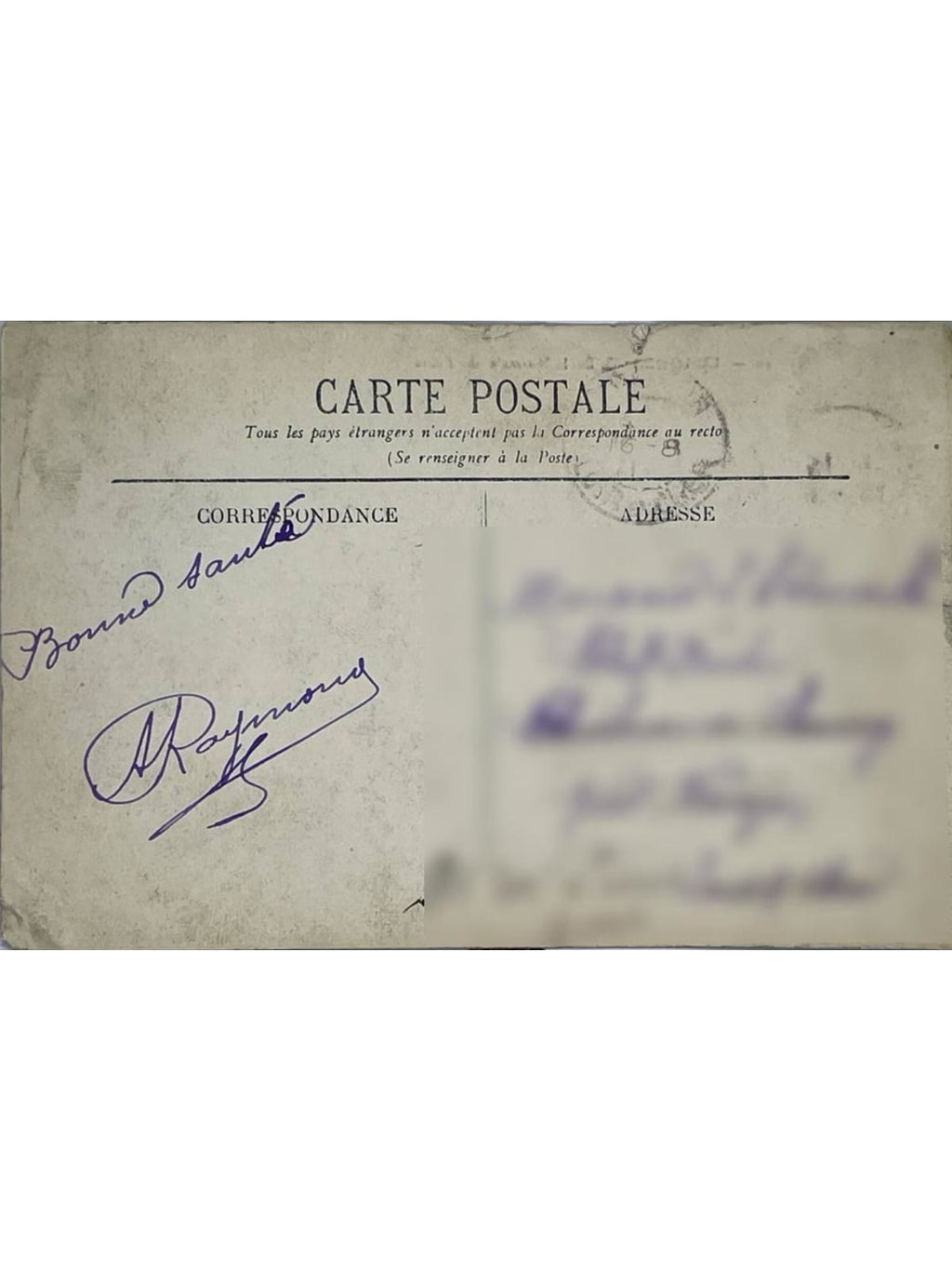 Verso de la carte postale
