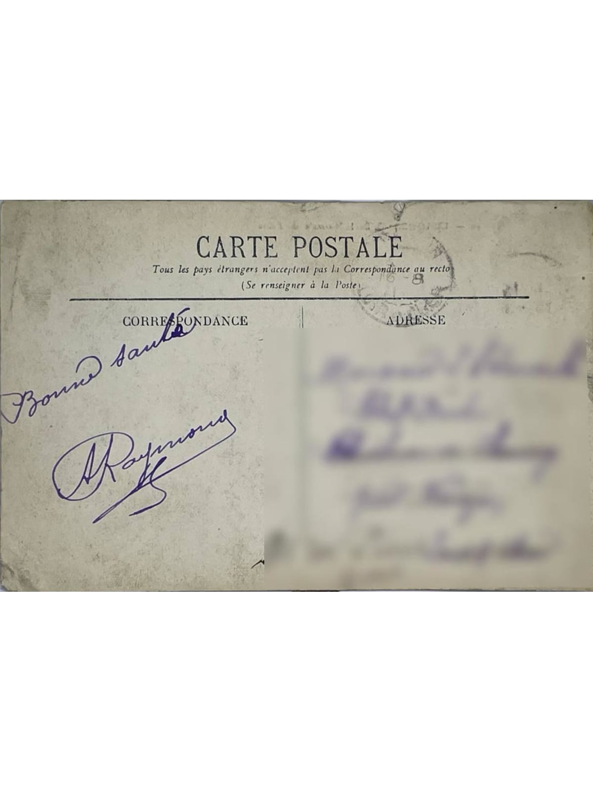 Verso de la carte postale