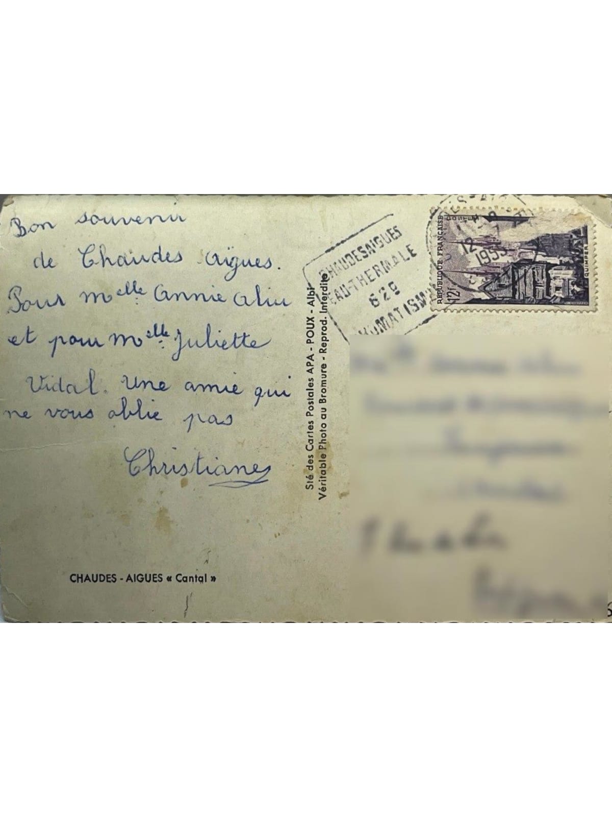 Verso de la carte postale