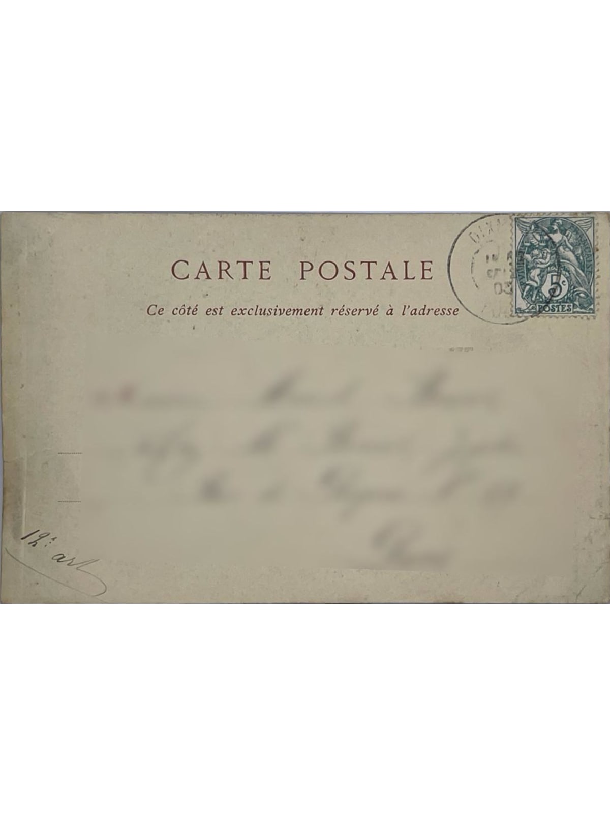 Verso de la carte postale