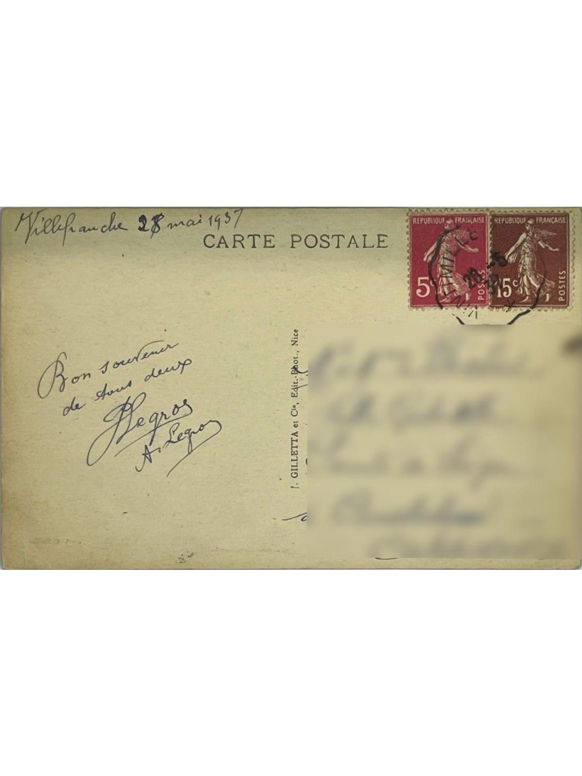 Verso de la carte postale