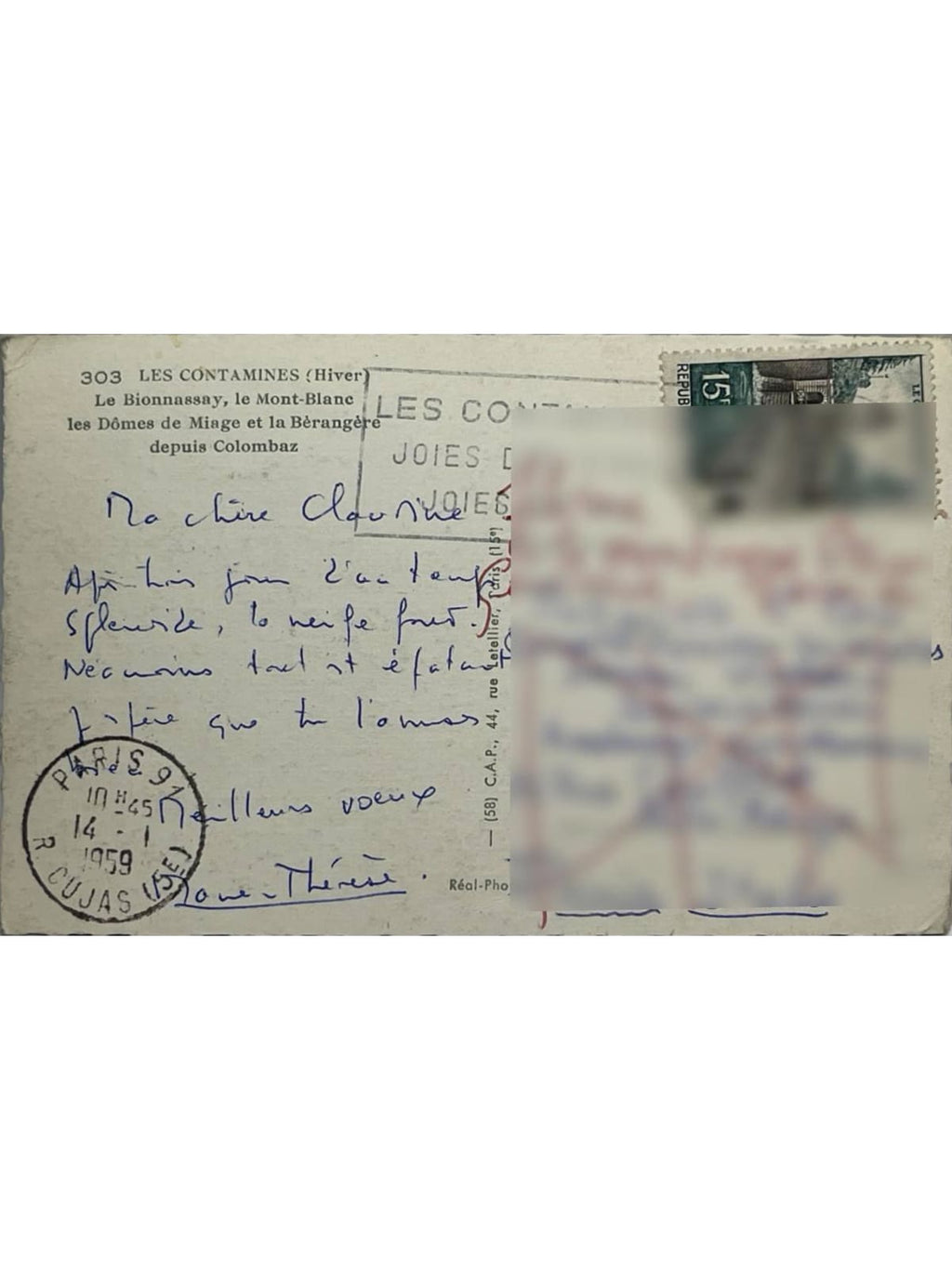 Verso de la carte postale