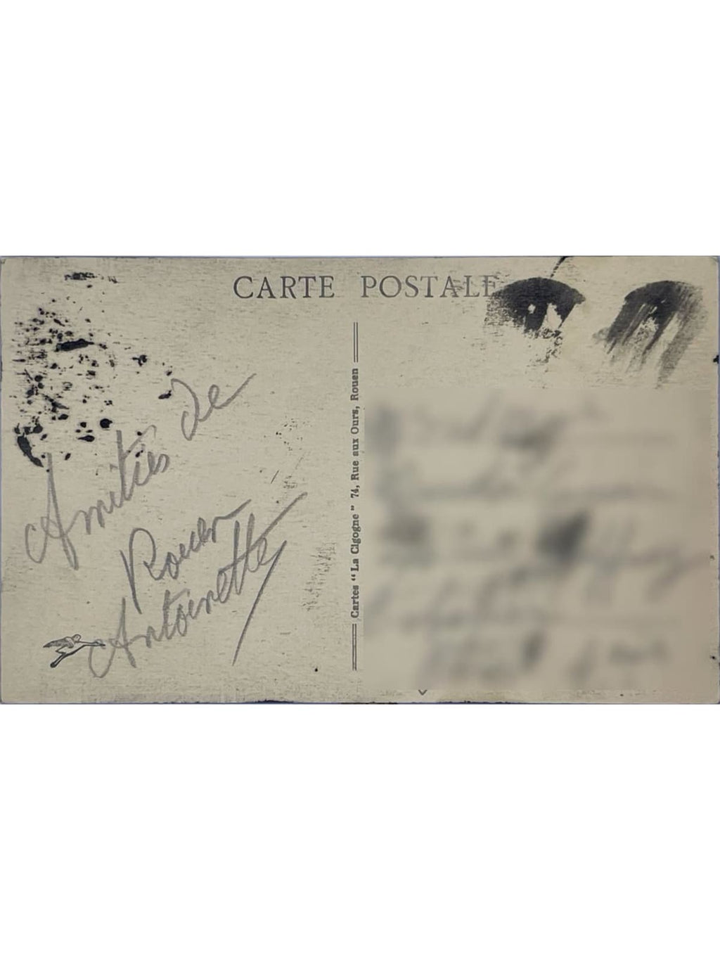 Verso de la carte postale