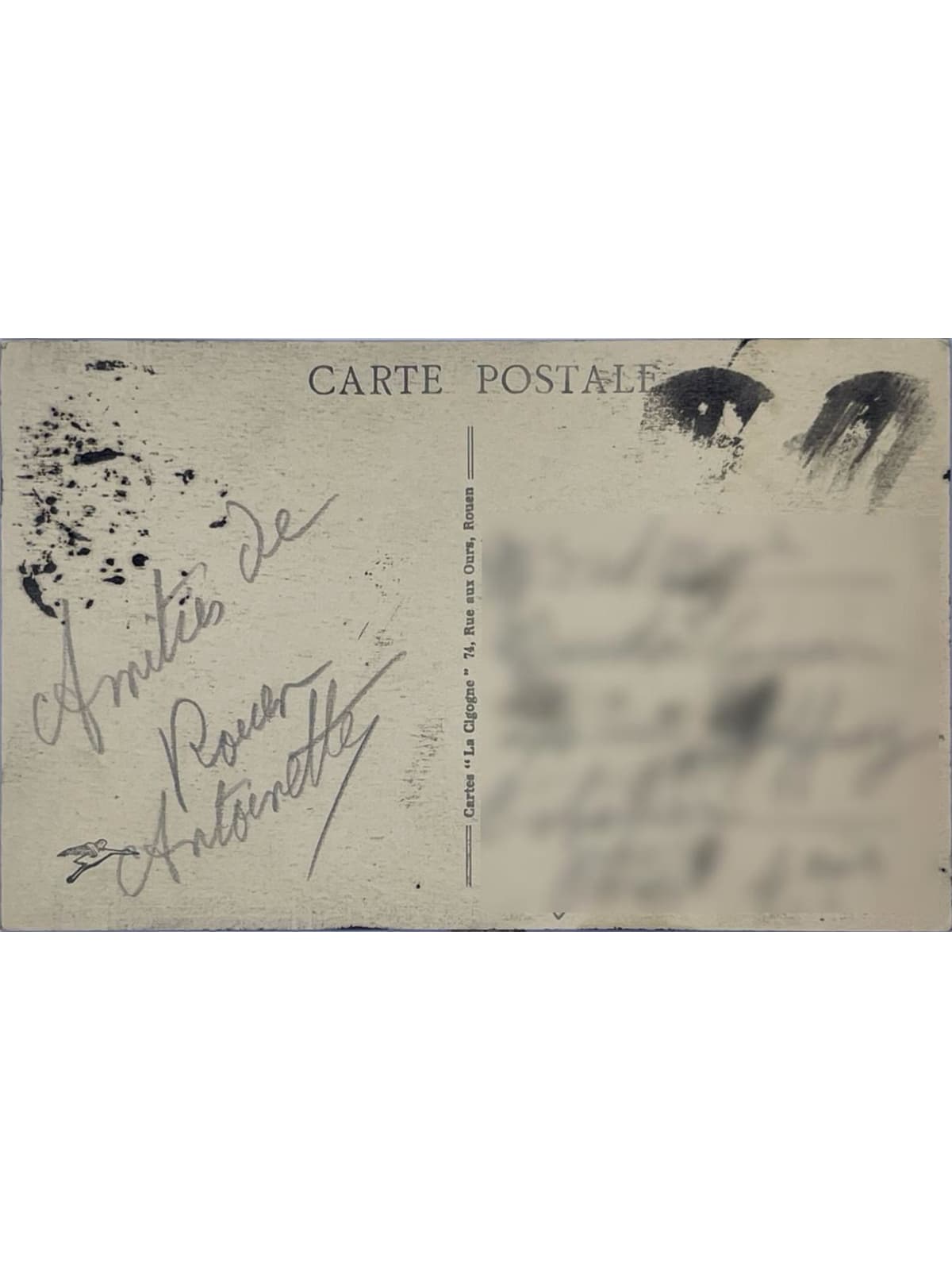 Verso de la carte postale