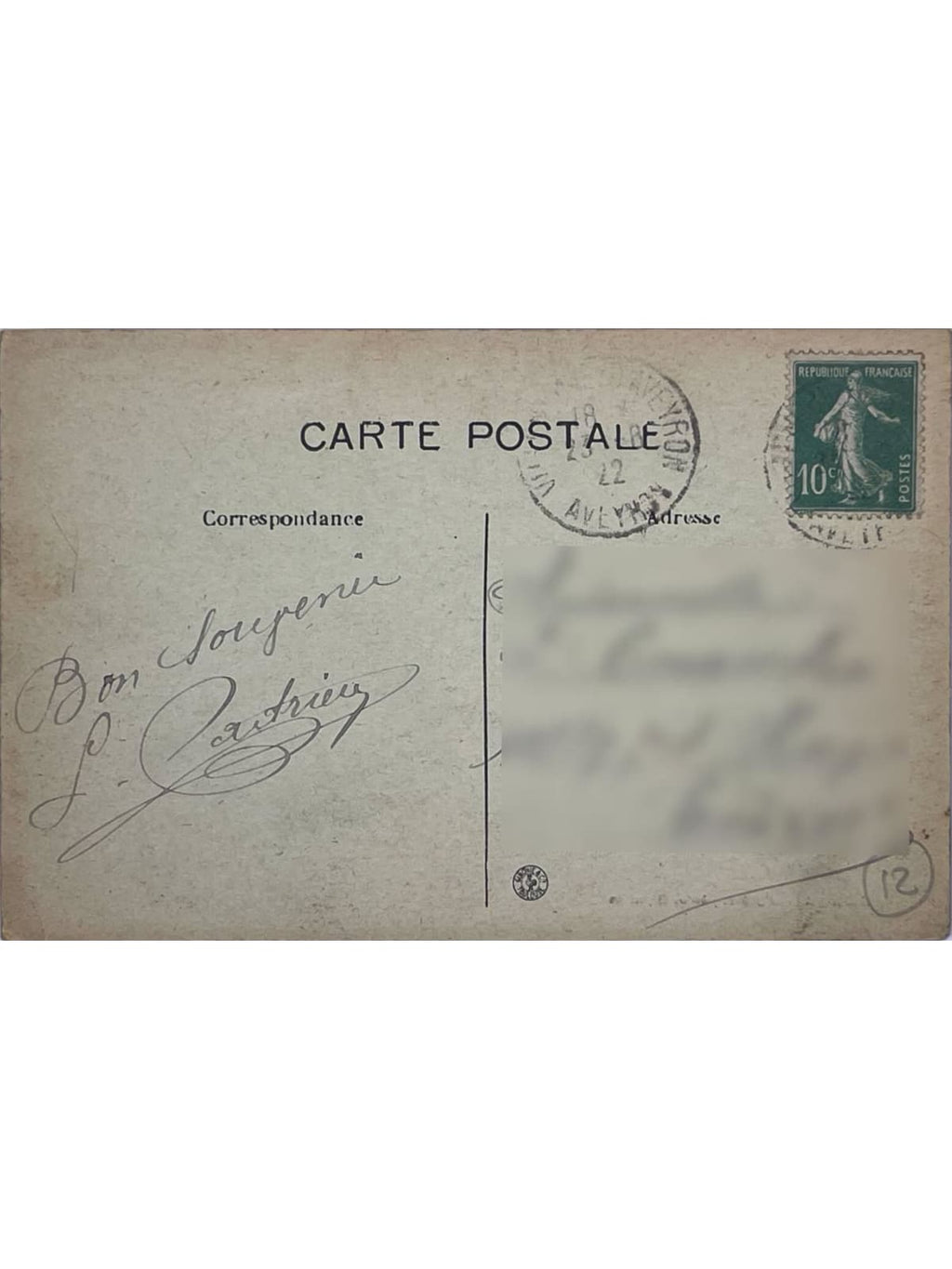 Verso de la carte postale