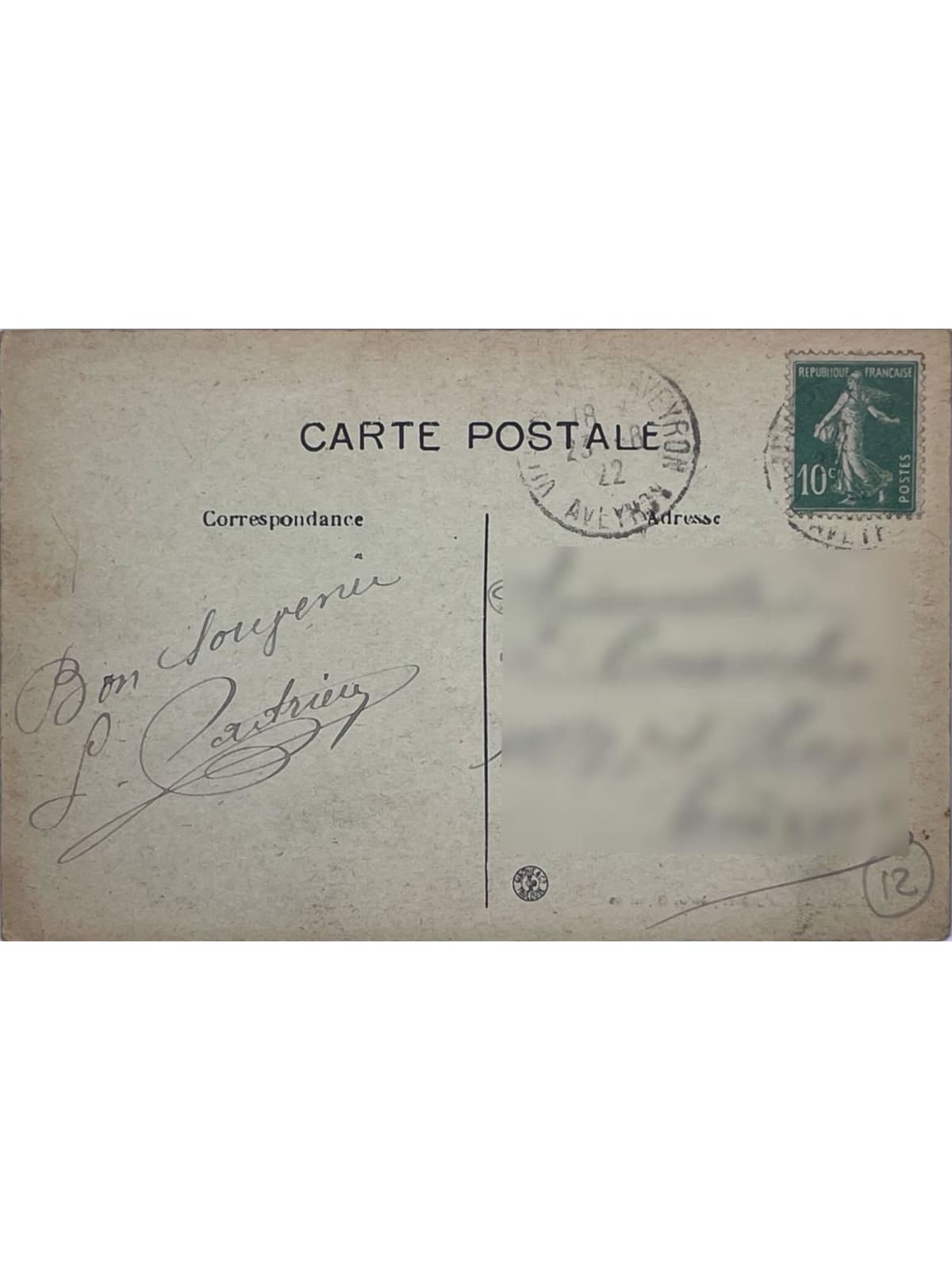 Verso de la carte postale