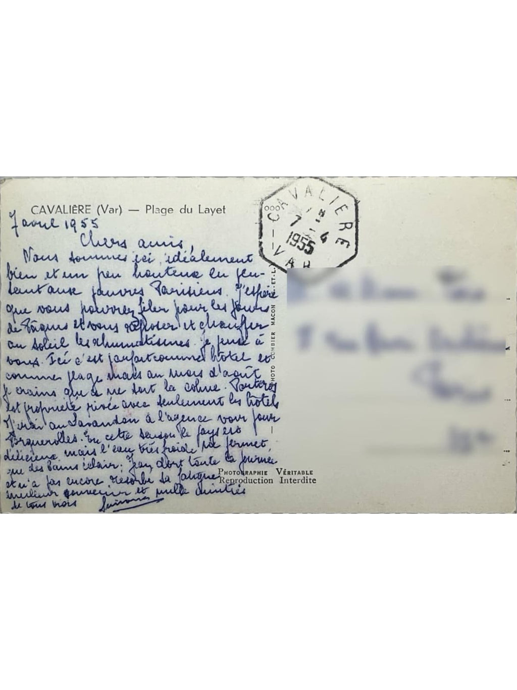 Verso de la carte postale