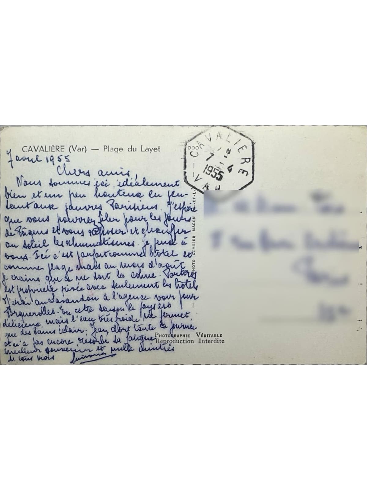 Verso de la carte postale