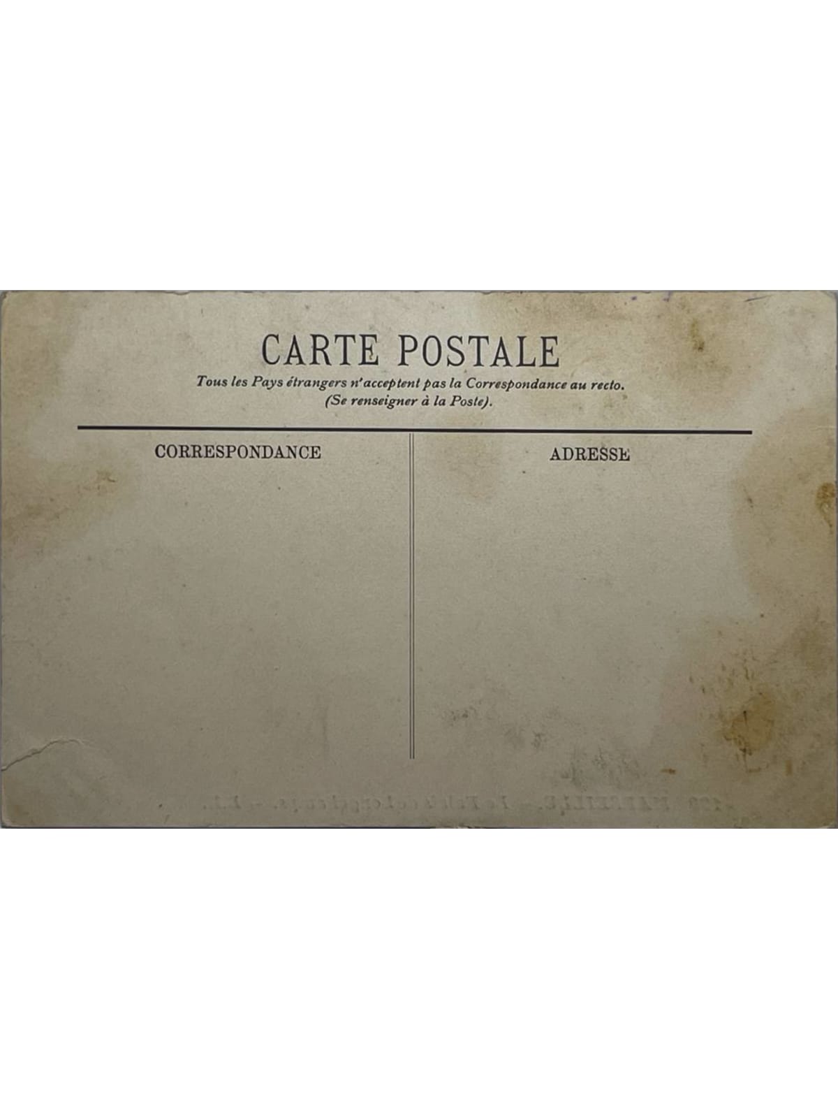 Verso de la carte postale