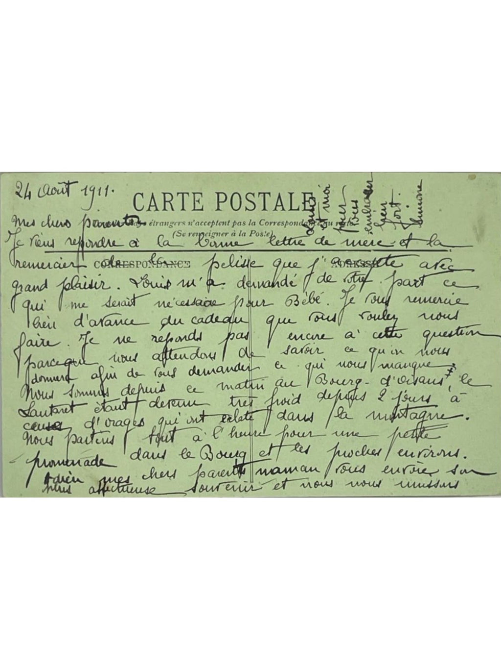 Verso de la carte postale