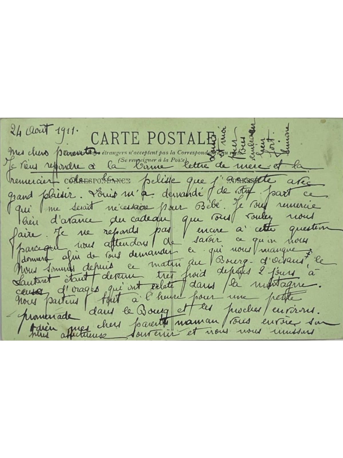 Verso de la carte postale