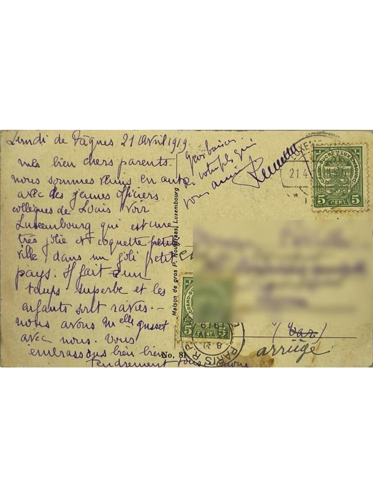 Verso de la carte postale