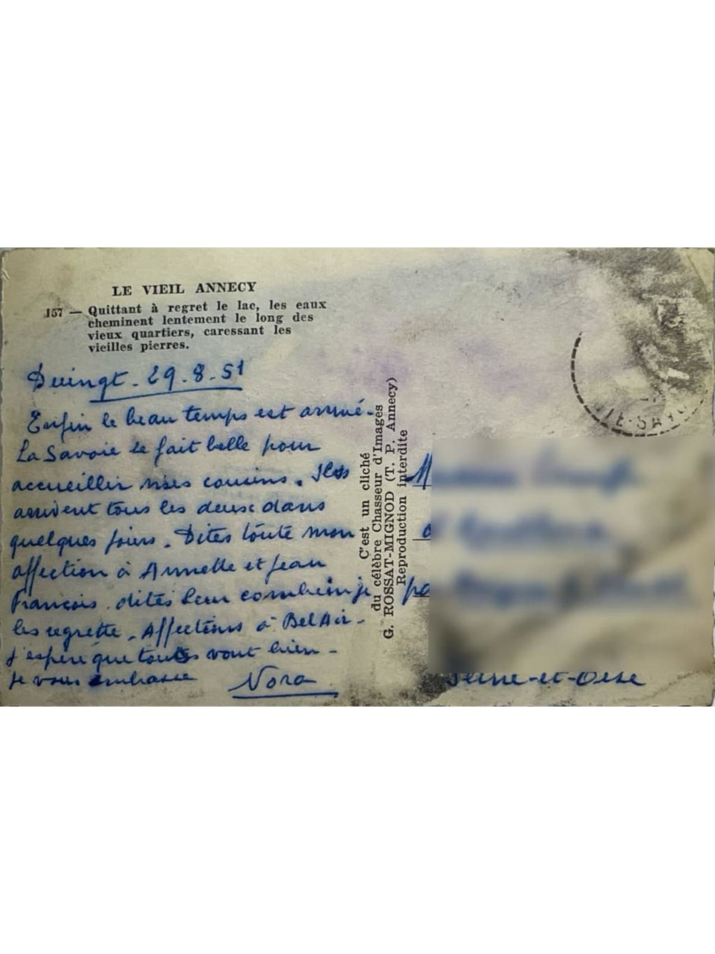 Verso de la carte postale