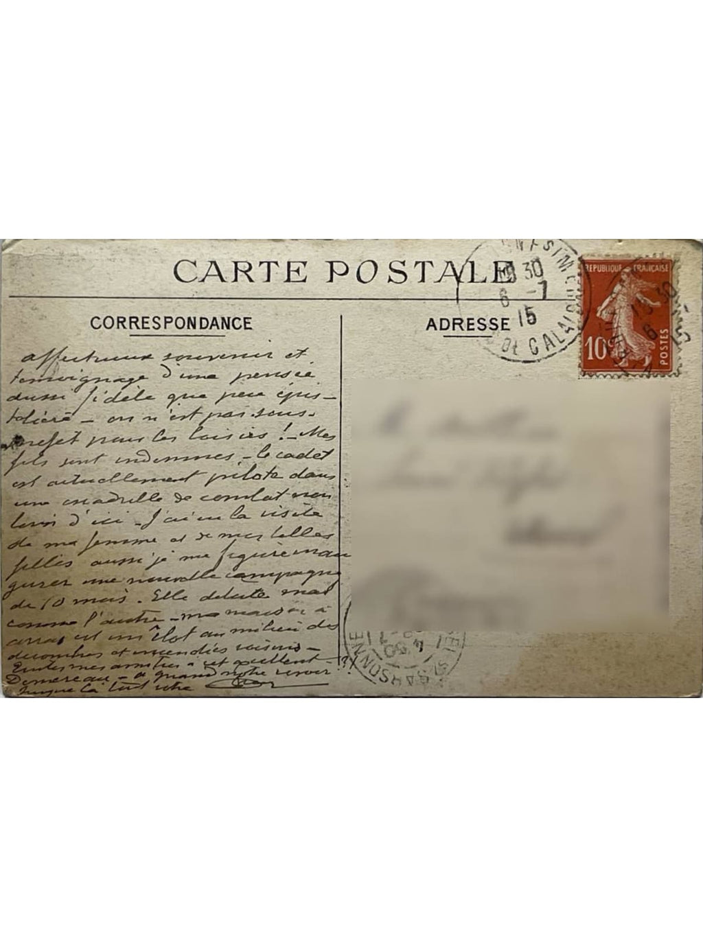 Verso de la carte postale