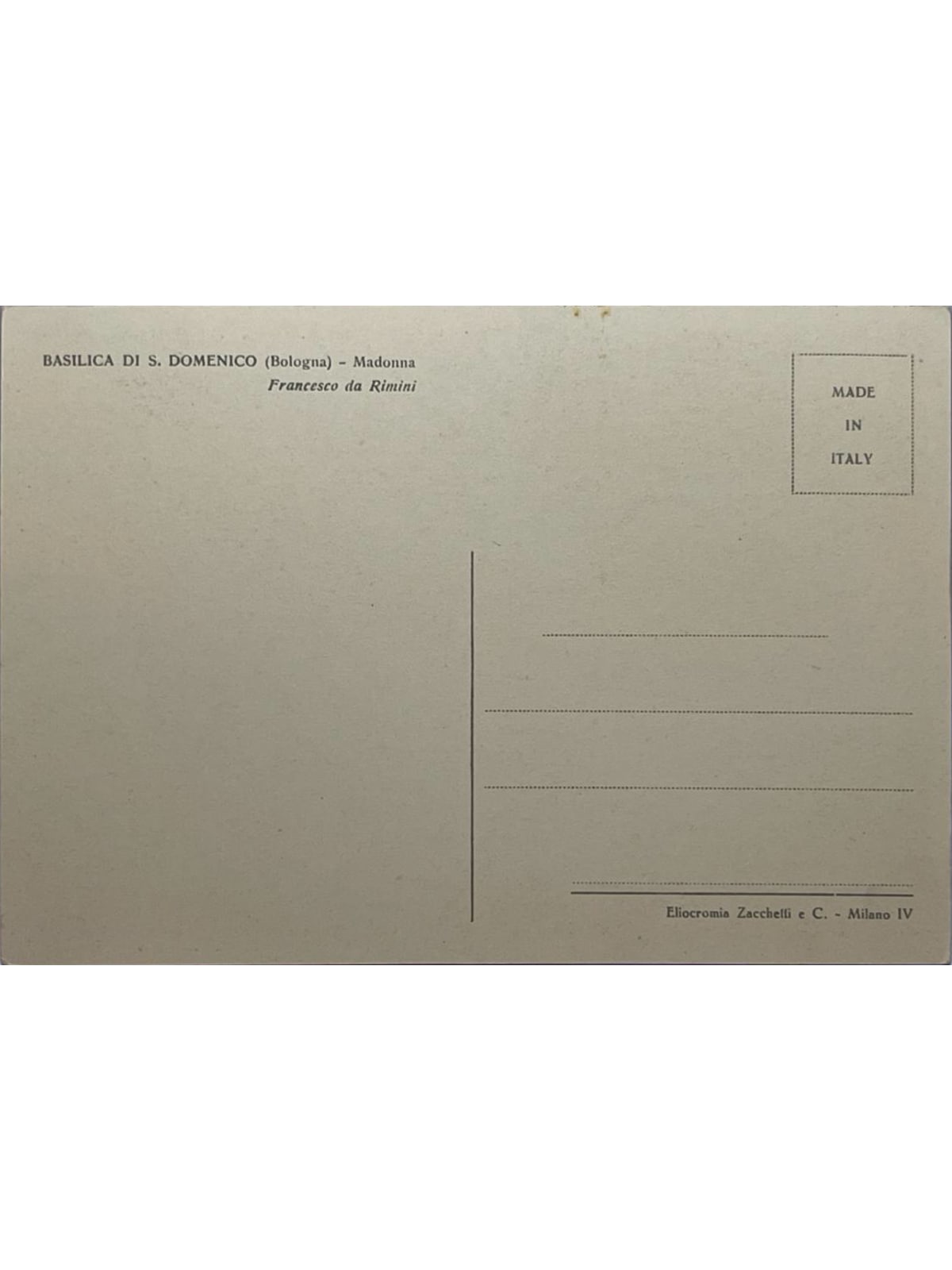 Verso de la carte postale