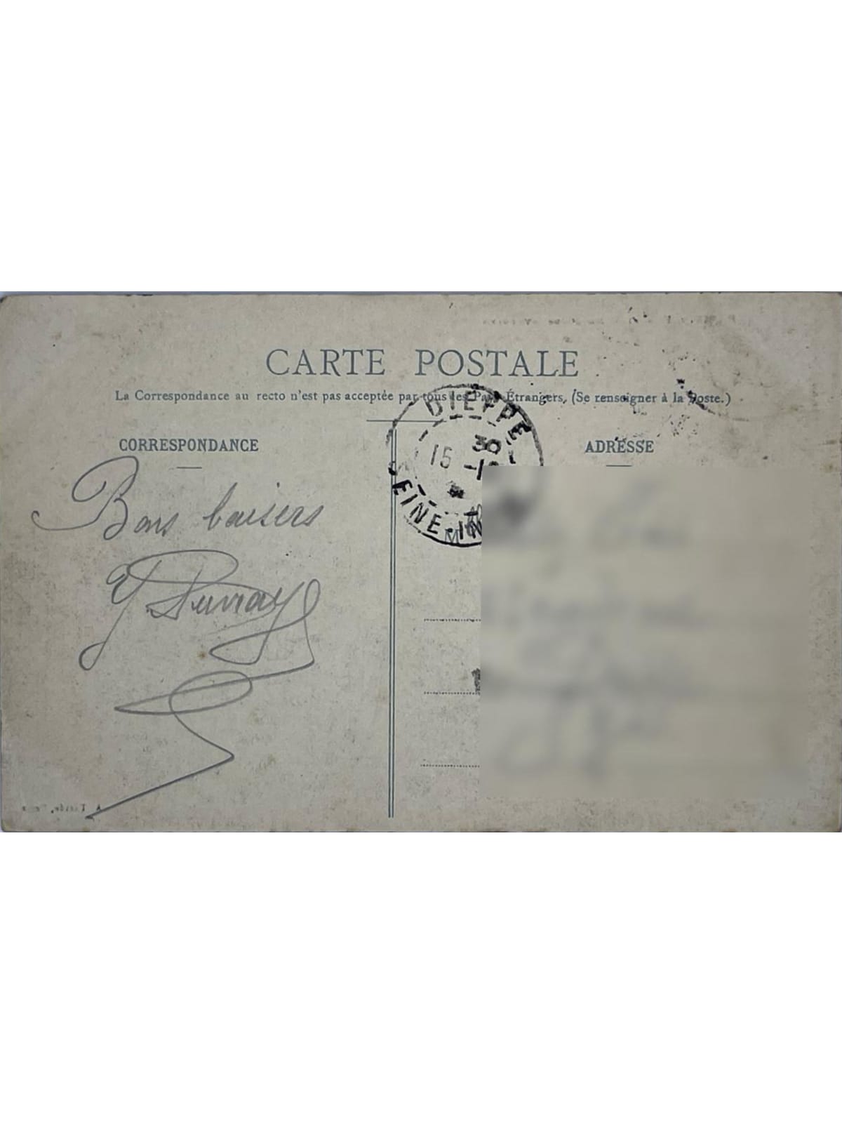 Verso de la carte postale