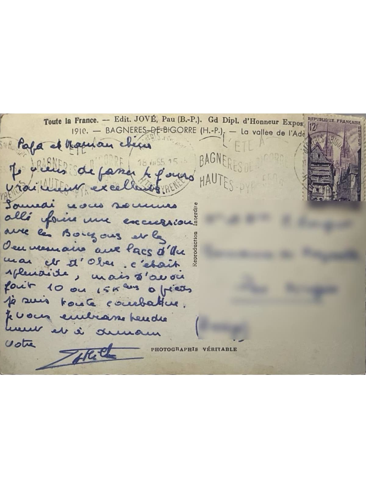 Verso de la carte postale