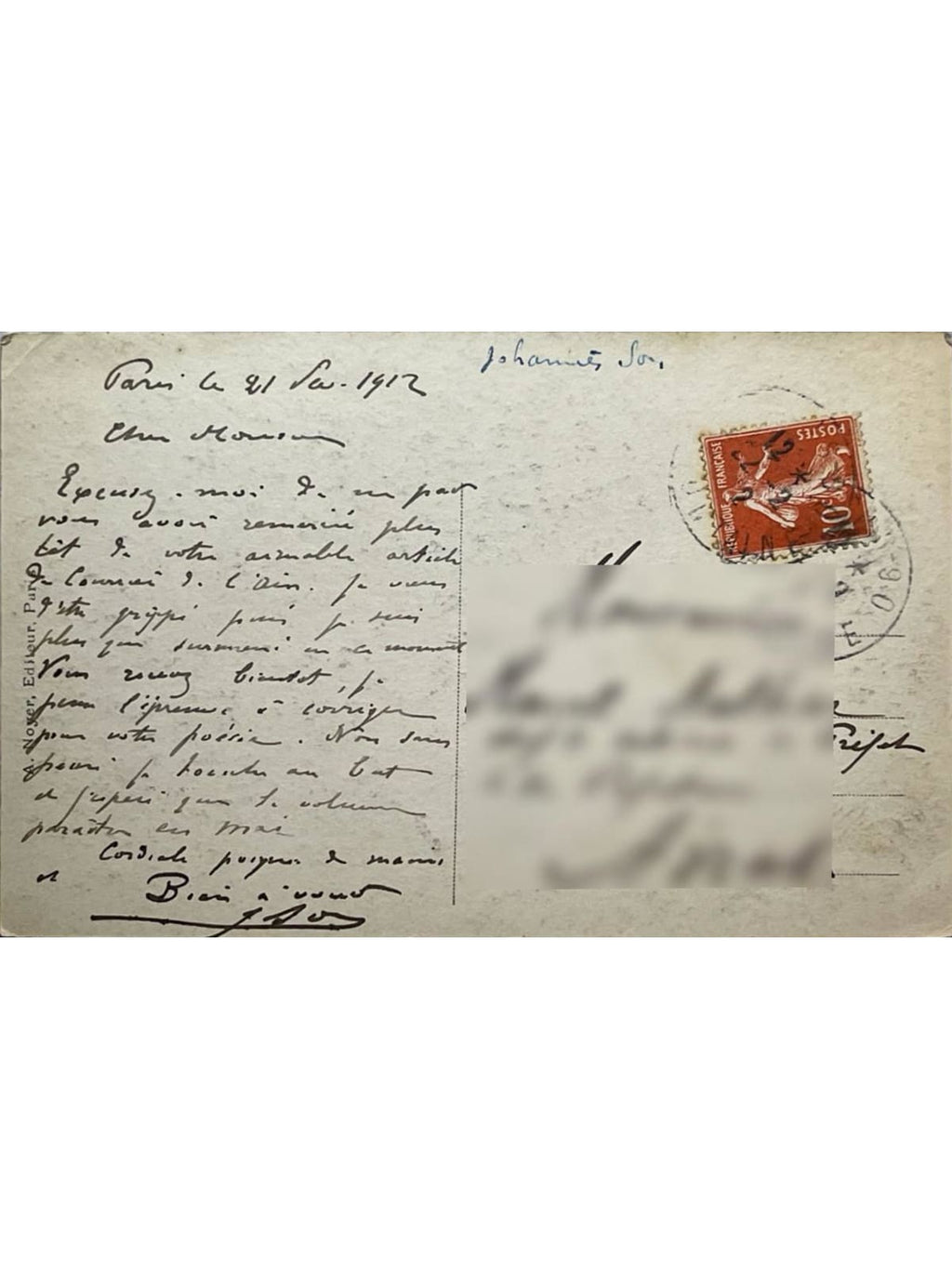 Verso de la carte postale