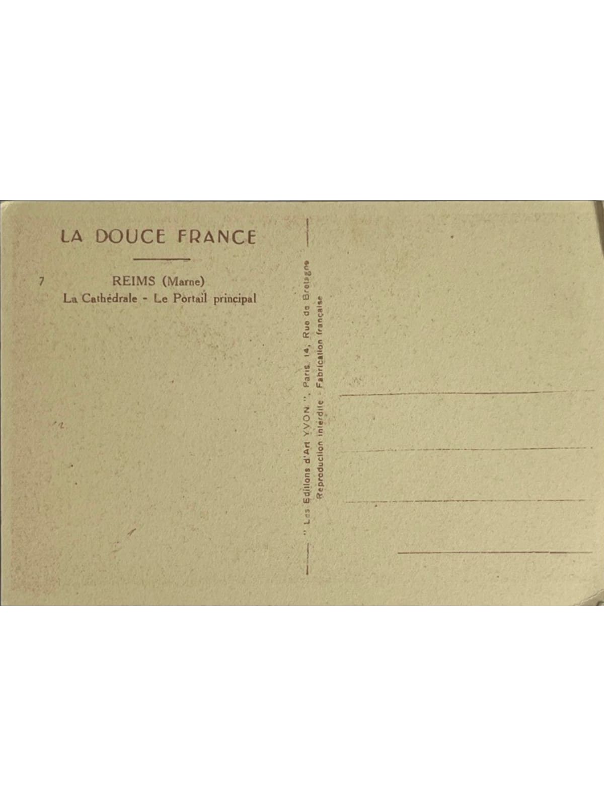 Verso de la carte postale