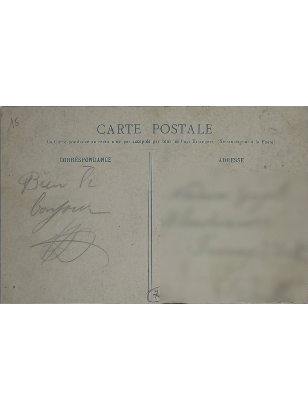 Verso de la carte postale