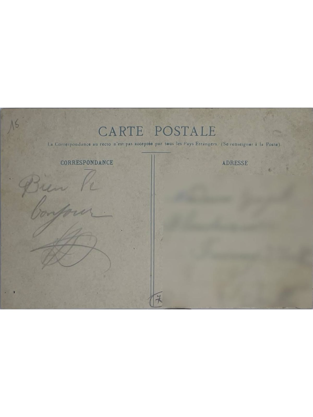 Verso de la carte postale