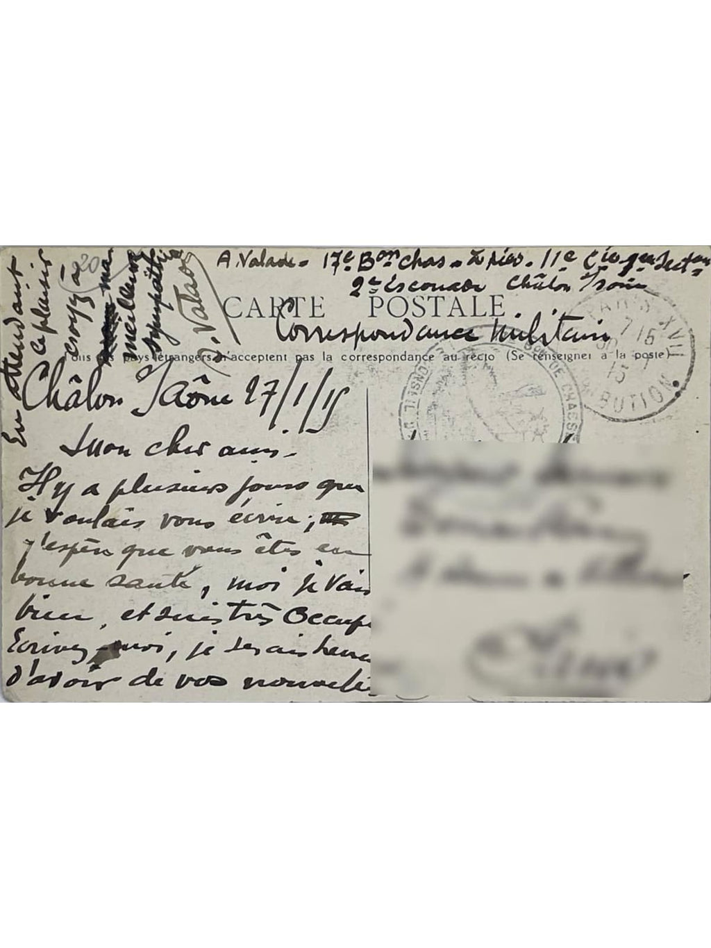 Verso de la carte postale