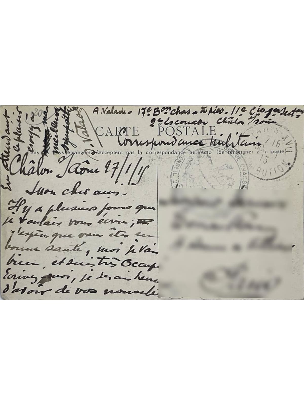 Verso de la carte postale