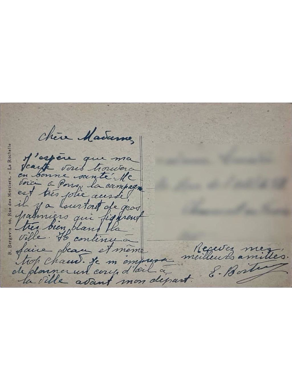 Verso de la carte postale