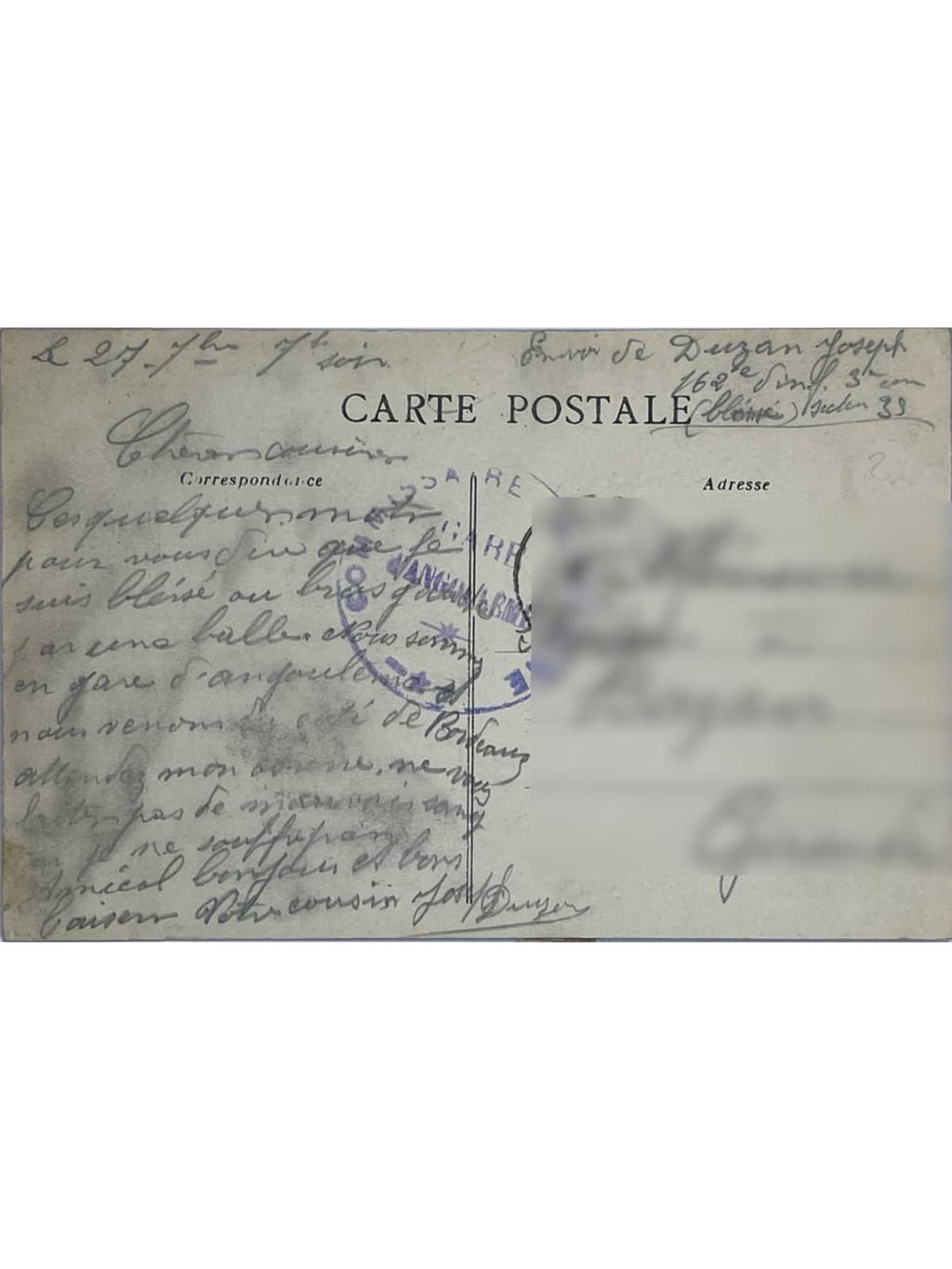 Verso de la carte postale