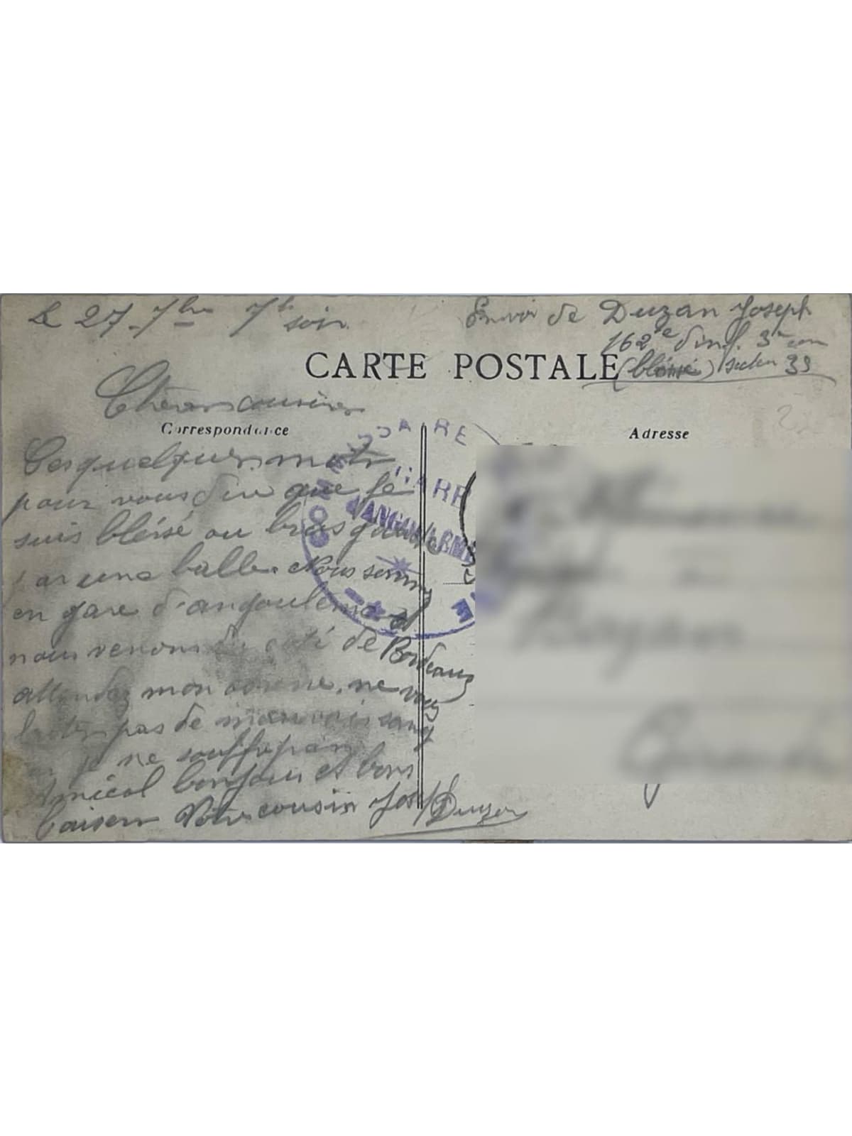 Verso de la carte postale