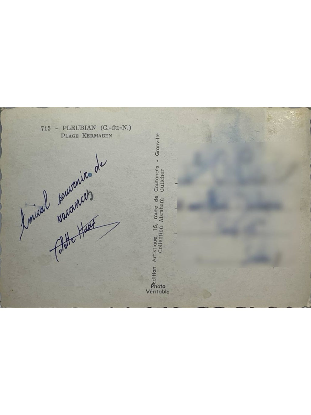 Verso de la carte postale