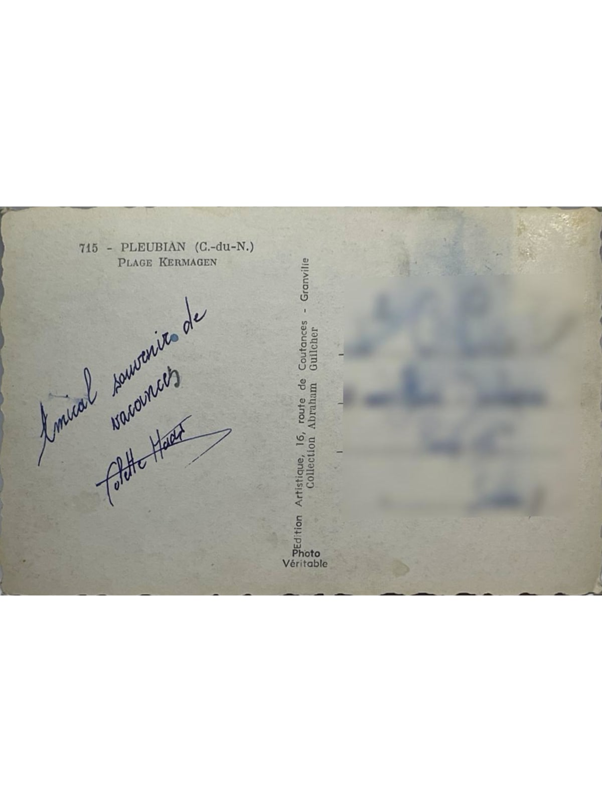 Verso de la carte postale