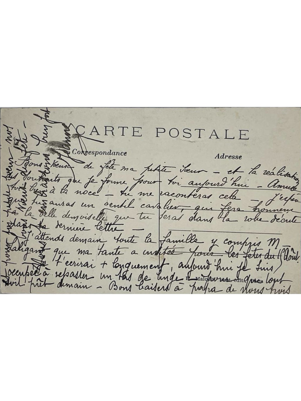 Verso de la carte postale