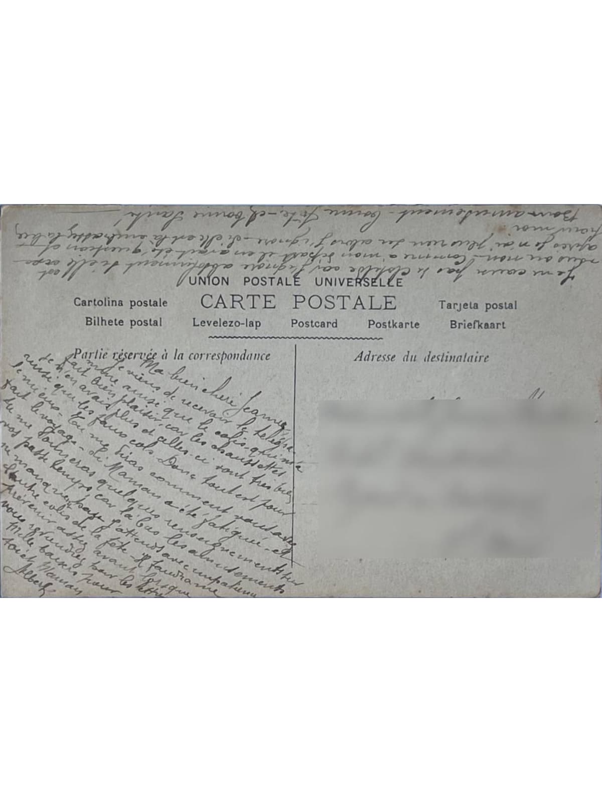 Verso de la carte postale