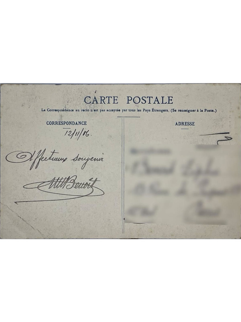 Verso de la carte postale