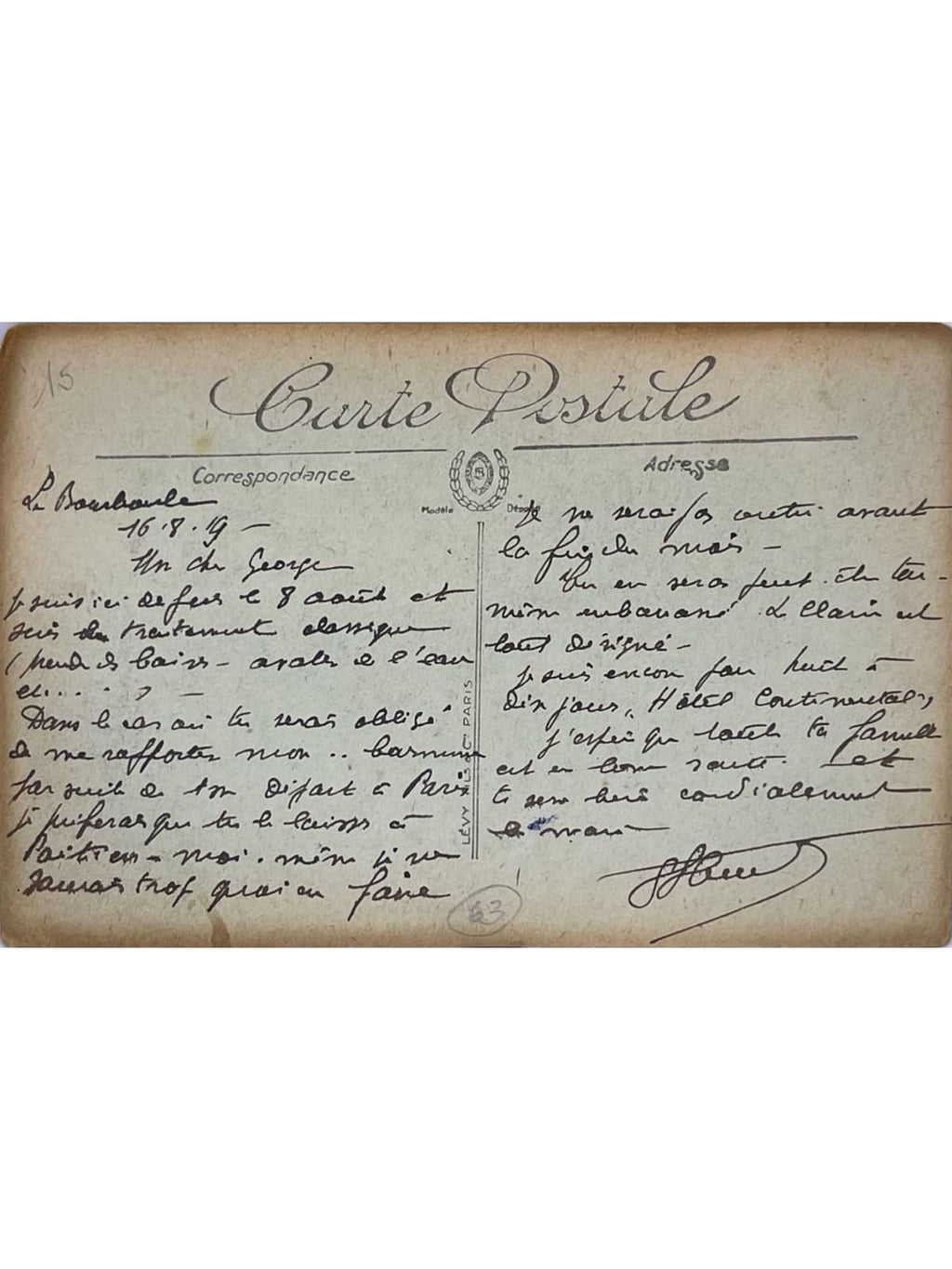 Verso de la carte postale