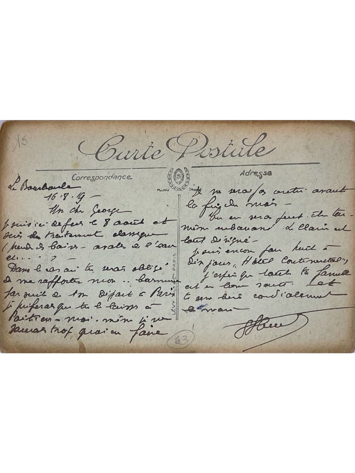 Verso de la carte postale