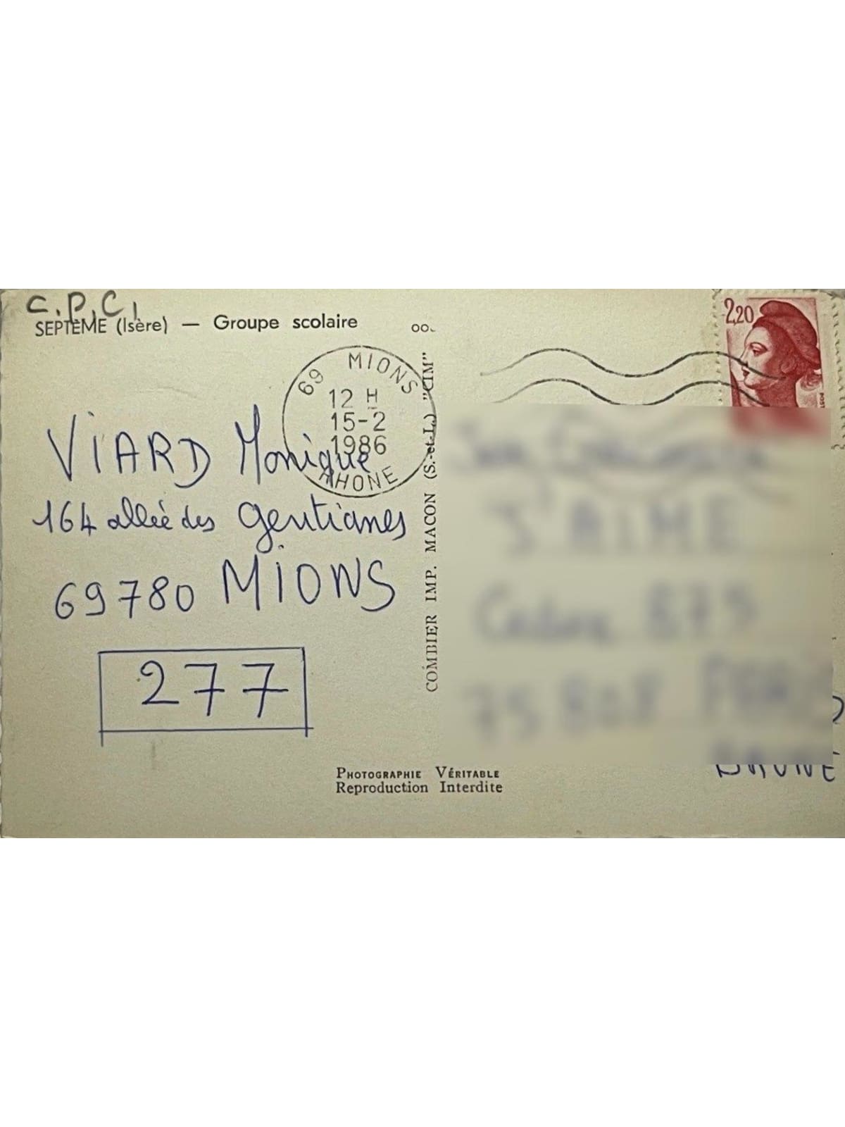 Verso de la carte postale