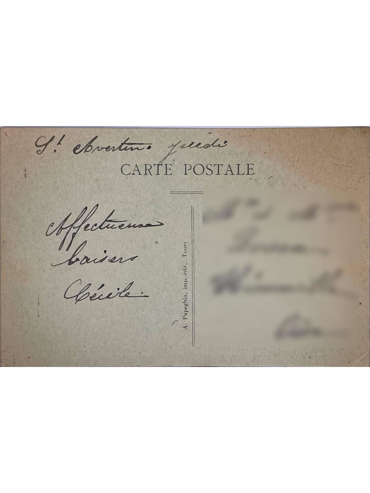 Verso de la carte postale