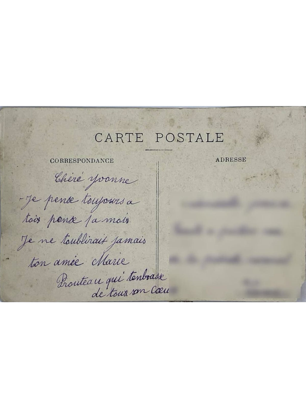 Verso de la carte postale