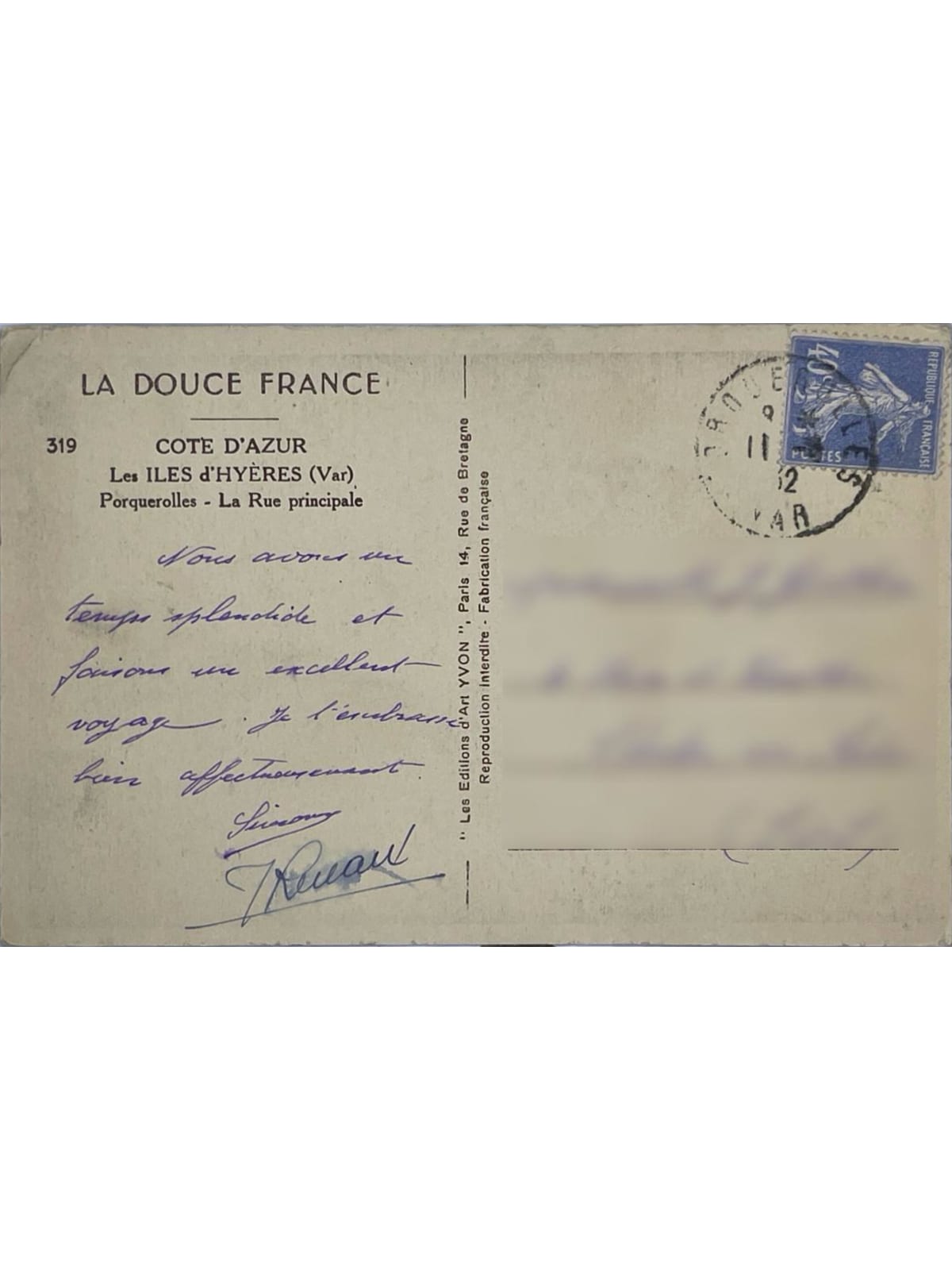 Verso de la carte postale
